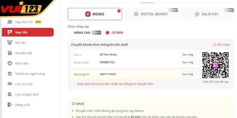 Bật mí quy trình Nạp tiền VUI123 dành cho tân thủ